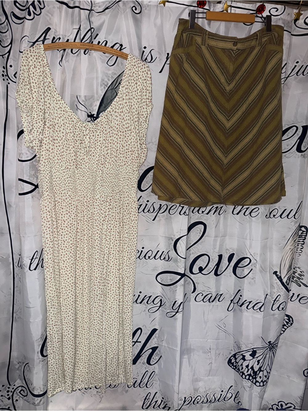 Cream Floral Milkmaid Dress size 2x and striped skirt size 16